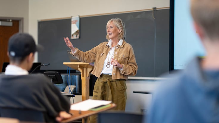 Moody Bible Institute professor Elizabeth Smith teaching undergraduate students